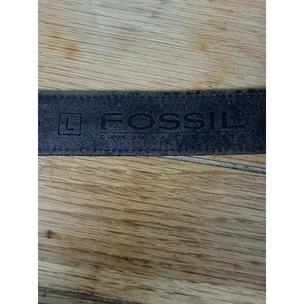 Fossil Black Leather Western Belt Size L Ornate Silver Buckle 40.5